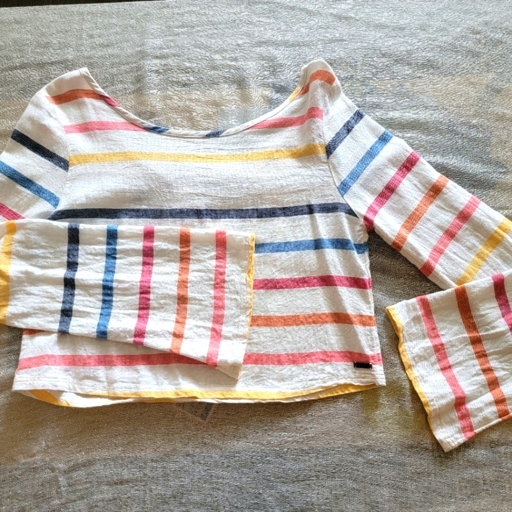 Roxy colorful striped LS crop shirt - Fits like XS/S